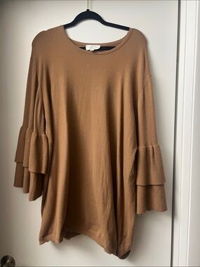 Janette Plus Camel Tiered Bell Sleeve Tunic